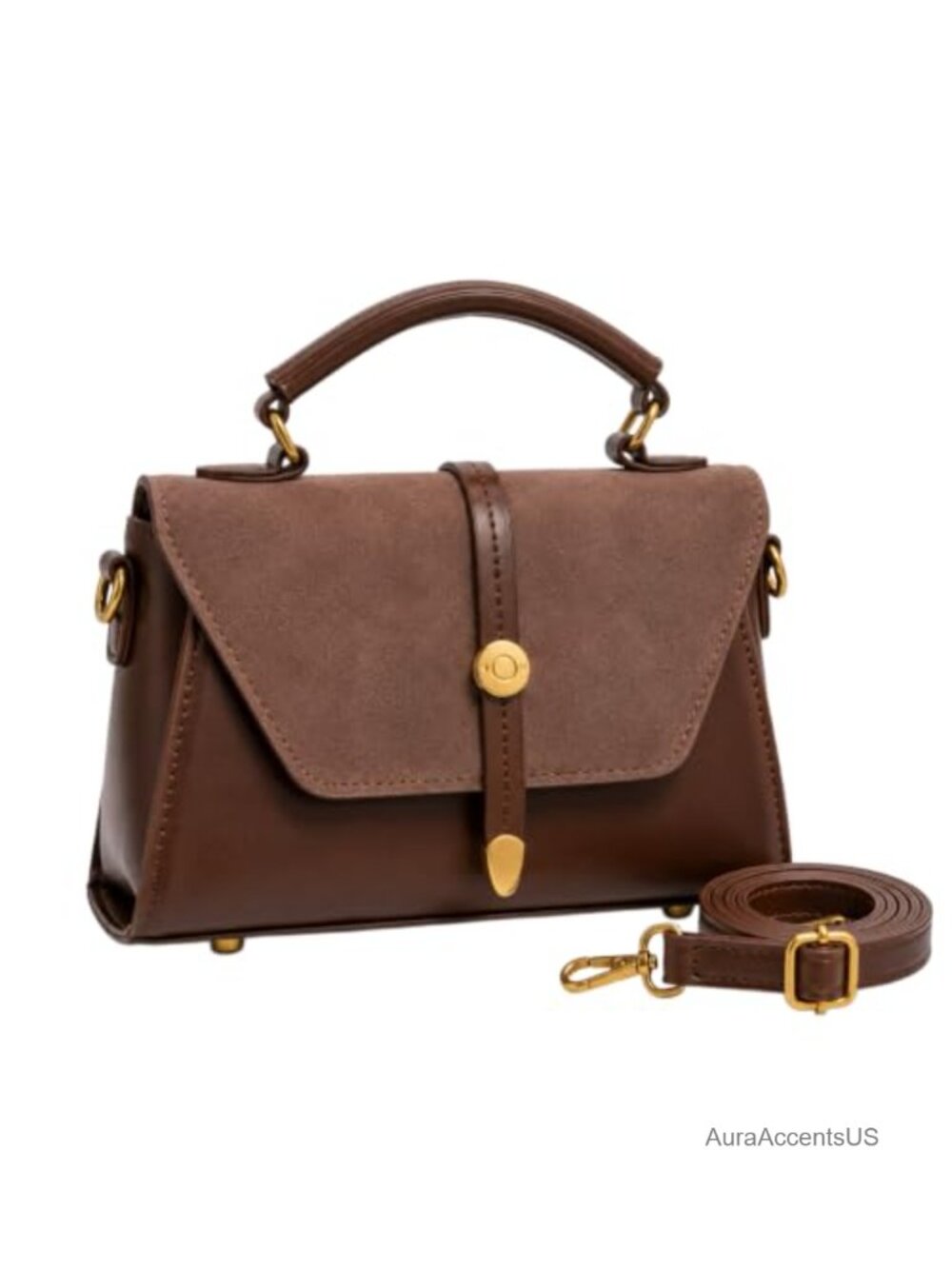 Faux Leather Crossbody Purse with Top Handle, Adjustable Strap, Small Satchel
